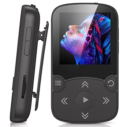 AGPTEK 64GB Clip Reproductor MP3 Deportivo Bluetooth 5.3, HiFi MP3 Player Portátil sin Pérdida, Radio FM, Podómetro Inteligente, Fotos, Soporta hasta 128 GB (Negro)