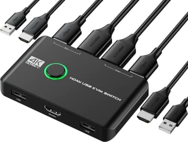 Rybozen KVM HDMI Switch, 4K @60Hz KVM Switch USB 2 PC 1 Monitor para 2 Computadoras Comparten Teclado, Mouse y un Monitor HD, Admiten 4K a 60 Hz, con 2 Cables USB y 2 Cables HDMI