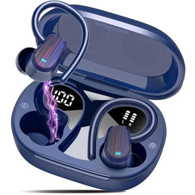 OYIB Auriculares inalambricos Deportivos, 2024 Auriculares Bluetooth 5.4 con HiFi Estéreo, HD Micrófono, 50H Cascos Inalambricos con Pantalla LED, IPX7 Impermeable Auriculares para Sport, Azul Oscuro