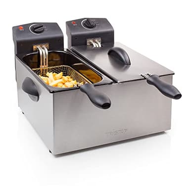 Tristar Freidora doble de acero inoxidable - 6 litros, 2 x 1800 vatios, con función de zona fría y nivel de calentamiento ajustable, FR-6937