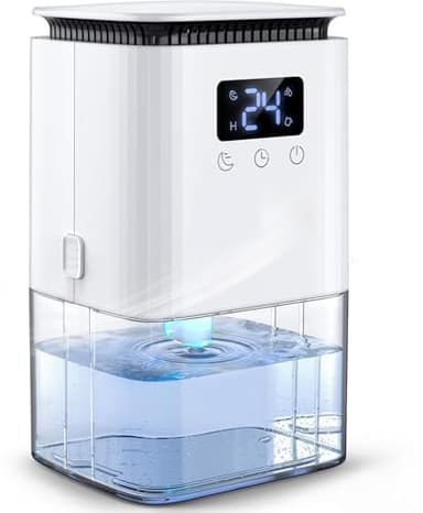 Deshumidificador, Deshumidificadores de Humedad Silencioso con Descongelación Automática Modo Dormir, Bajo Consumo 1300ml, Apagado Automático 7 Colores Luz para Hogar