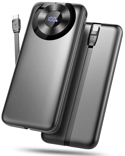 Power Bank 10000mAh, Bateria Portatil con Cable USB-C Integrado, Bateria Externa Carga Rapida Pantalla LED con 4 Salidas y 2 Entradas Cargador portatil 5V/3A para iPhone Samsung Huawei Xiaomi