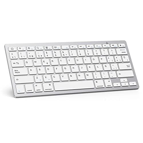OMOTON Teclado inalámbrico Bluetooth para iOS Compatible con el Nuevo iPad 10.2/10.9 Pulgadas iPad Air 4/3, iPad Pro 12.9/11, iPad Air/Pro/Mini, iPhone y más, QWERTY, Plata