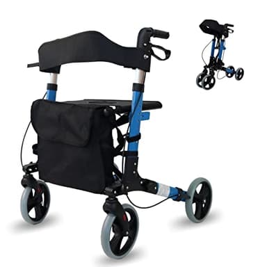 Mobiclinic®, Andador rollator de 4 ruedas, Plegable, Ligero, Con asiento y bolsa, Caminador, Para adultos, Minusválidos, Aluminio, Marca española, Modelo trajano, Color celeste