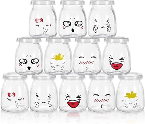 MumdoYAL Tarros de yogur con tapa, recipiente de cristal para pudín y yogur, 12 piezas (100 ml*12)
