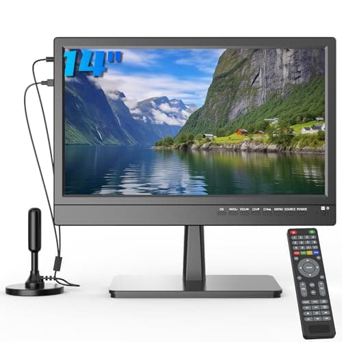 ZOSHING 14" 1080P Screen TV,14 Pulgadas pequeña TV con Recepción freeview y Antena,AC-cambios/DC-12V,HDMI USB y VGA Puertos de Entrada para Camper/Monitores/cocinas