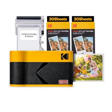 KODAK Mini 2 ERA 4PASS Impresora de Fotos Portátil (5,3x8,6cm) (Impresora + Pack con 68 Hojas (8 Hojas Iniciales + 60 Hojas), Amarillo)