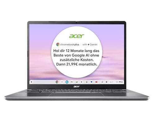 Acer Portátil Chromebook Plus 514 (CB514-3HT-R2QQ), pantalla WUXGA de 14 pulgadas, AMD Ryzen 3 7320C, 8GB RAM, 256GB SSD, AMD Radeon 610M, ChromeOS Core, gris, Chromebook Plus