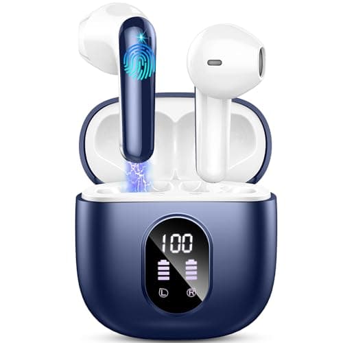 Auriculares Inalambricos, Auriculares Bluetooth 5.3 HiFi Estéreo, 50H Cascos Inalambricos Bluetooth con 4 HD Mic,2024 Audifonos Inalambricos Cancelacion de Ruido ENC/Pantalla LED/IP7 Impermeable/Azul