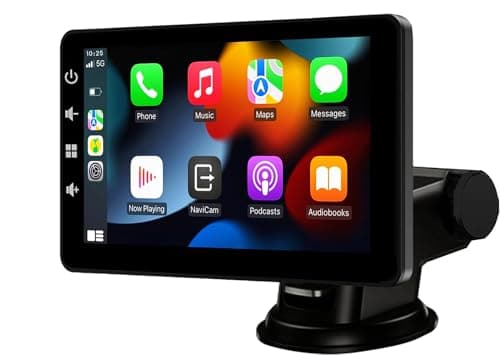 Pantalla de Coche con Carplay y Android Auto inalambricos: Radio Portatil de 7 Pulgadas con Pantalla Tactil, Mirror Link - Carplay Pantalla para Coche con Control de Asistencia por Voz/Sin Instalacion