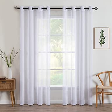 MIULEE Cortinas Poliéster Translucida de Dormitorio Moderno Ojales Cortina Ventana Visillos Salon para Sala Cuarto Dormitorio Comedor Salon Cocina Salón de 2 Unidades 140x215 cm Blanco