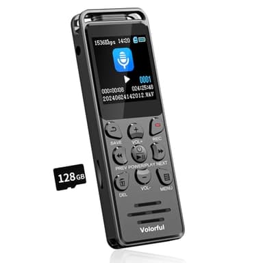 144GB Grabadora de Voz Profesional Digital, 70H Grabadora Audio, Volorful 1,44" Pantalla Color Grabadora USB C Portátil para Clases Reuniones Entrevistas, Reproductor MP3, Activación por Voz