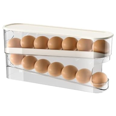 ZeJlo Hueveras para Frigorífico, Portahuevos Rodante Automático para Refrigerador, Organizador de Huevos Enrollable Bandeja de Huevos para Cocina, Ahorro de Espacio Dispensador de Huevos