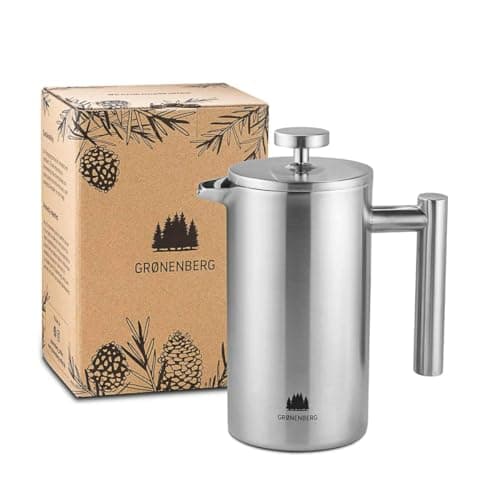 Groenenberg Cafetera francesa I Prensa francesa con filtros de repuesto I French Press 1 litro I Cafetera embolo en acier inox con función térmica