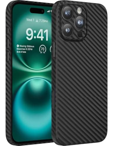 memumi Funda Delgada para iPhone 16 Pro MAX Patrón de Fibra de Carbono 0.3 mm Cubierta Trasera Mate Compatible con iPhone 16 Pro MAX Funda Ultra Delgada con Diseño Negro