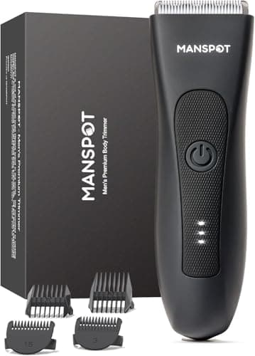 MANSPOT Afeitadora Corporal Masculina, Depiladora Corporal Hombre con Cuchilla de Cerámica Desmontable, IPX7 Resistente al Agua, Seco y Húmedo, para Barba, Axilas, Pecho, Piernas y Genitales, Negro