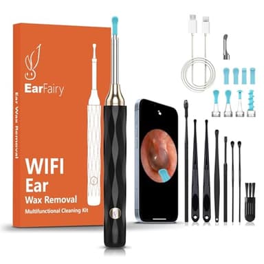 EarFairy Otoscopio Limpiador de cerumen otoscopio medico profesional WiFi de ultra alta definición con 6 puntas de silicona suave y segura bastoncillos oidos compatible con Android e iOS