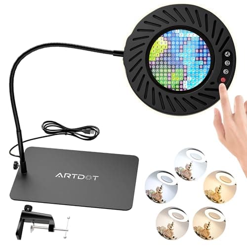 ARTDOT 10x Lupa con Luz para Manualidades y Soporte, 144 LED de Lampara Escritorio, 5 Temperaturas de Color y 9 Niveles de Ajuste de Brillo, para Diamond Painting, Lectura, Relojero