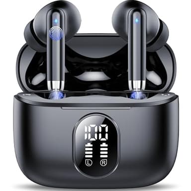 Auriculares Inalámbricos Bluetooth, Auriculares Bluetooth 5.4 HiFi Estéreo con HD ENC Reducción de Ruido Mic, 40H Ultra Cómodos Cascos Inalambricos Bluetooth, IP7 Impermeable/Pantalla LED/USB-C, Negro