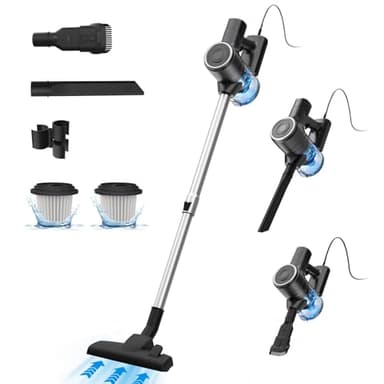 28KPa Aspiradora con Cable Potente ,7 Metros de Cable, 600W Aspiradora Escoba con Cable,Ultraligero Aspirador, Aspirador Portátil 3 en 1, para Coche/Pelo de Mascota/Alfombras/Todo Tipo de Suelos,Negro