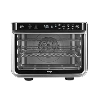 Ninja Foodi Horno multifunción 10 en 1, Mini horno portátil para encimeras y superficies de trabajo, 10 funciones de cocción, Freír con aire, Asar, Parrilla, Hornear y más, en plata y negro, DT200EU