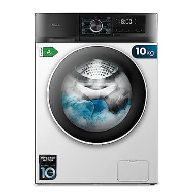 Cecotec Lavadora 10Kg de Carga Frontal Bolero Dresscode 10500 Inverter A. 1950W, 1400 rpm, Motor Inverter Plus, Bajo Consumo, 16 Programas, Lavado con Vapor, Delay Start, Blanca