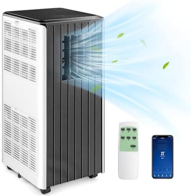 GOPLUS Aire Acondicionado Portátil 9000BTU 2,6kW, Enfriador de Aire 4 en 1 con Deshumidificación Ventilación Refrigeración, Modo Nocturno, Temporizador 24H, Control WiFi/Mando a Distancia, 20㎡, R290