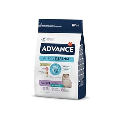 Advance Cat Hairball Sterilized, Pienso para Gatos Adultos para prevenir la formación de Bolas de Pelo con Pavo, 3kg