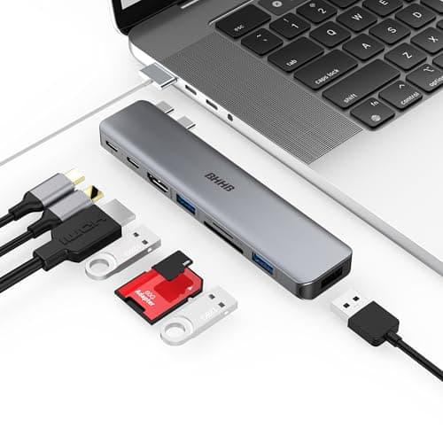 USB C Hub para MacBook Pro MacBook Air BHHB USB-C Hub 8 en 2 Adaptador con Thunderbolt HDMI 4K 100W PD 3*USB y Puerto SD/TF, USB C Hub para MacBook Pro Air M1 M2 M3 2024 2023 2022