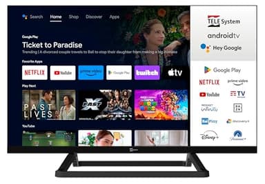 Tele System Smart TV 24 Inch TS24FL SMG14 Android TV, DVB-T2, Chromecast Integrado, CAM tivùsat HD certificada, 12V DC/220V AC, Mando a Distancia con Control por Voz Google Assistant