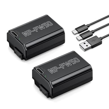 Powerextra NP-FW50 Batería 1500 mAh con Puerto de Carga Directa Tipo C para Cámara A7S II, A7R II, ZV-E10, A7, A7S, A7R, A6400, A6500, A6300, A5000, A5100, A6000(2*Batería)