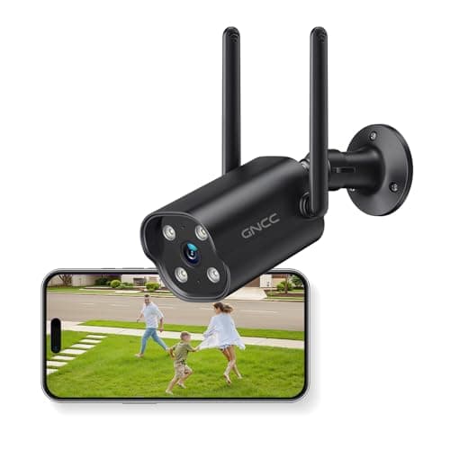 GNCC 2K Camara Vigilancia WiFi Exterior, 2.4GHz Camaras Vigilancia Domicilio WiFi con Cable, Visión Nocturna, Grabación 24/7, Detección de Movimiento, Audio Bidireccional, IP65, Sirena, Negro, GT1Pro