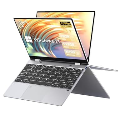 Ordenador Portátil 2 en 1, PC Portatil Metal 14,1 pulgadas N100 Windows 11, Laptop 16 GB RAM 512 GB ROM SSD, Notebook portatil con pantalla táctil de 1920 x 1080 IPS, USB 3.0, Tipo C, WIFI, Bluetooth