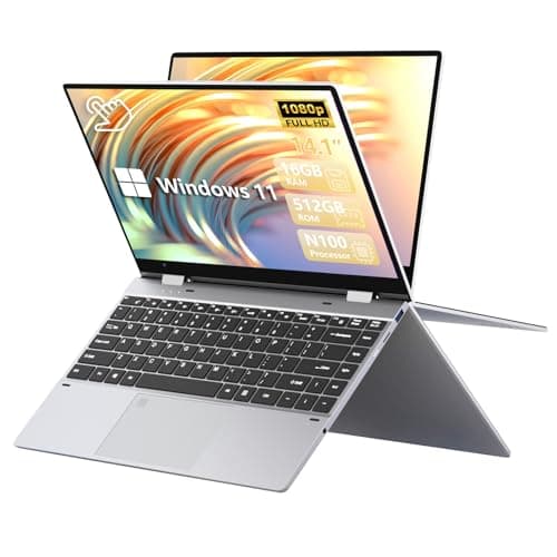 Ordenador Portátil 2 en 1, PC Portatil Metal 14,1 pulgadas N100 Windows 11, Laptop 16 GB RAM 512 GB ROM SSD, Notebook portatil con pantalla táctil de 1920 x 1080 IPS, USB 3.0, Tipo C, WIFI, Bluetooth