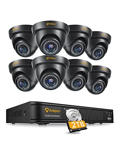 Anlapus 1080P Sistema de Videovigilancia 8CH 2MP HDMI Grabador DVR con 8 CCTV Cámaras de Seguridad Exterior, 2TB Disco Duro, Visión Nocturna, Acceso Remoto
