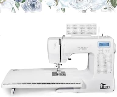 Uten Máquina de Coser Computarizada Portatil Electrica Profesional con 200 Puntadas de Costura 8 Ojales,con Mesa Extensora Grande Pantalla Grande Display Multifunción Blanco