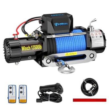 Anbull Cabrestante Eléctrico 12V 13 500 LBS/ 6136 Kg, Cuerda sintética 9.5mm*26m, IP67 Impermeable, Cuerda de Nailon, Compatible para Quad, SUV, Camión, Remolque de Barco, Camioneta SUV