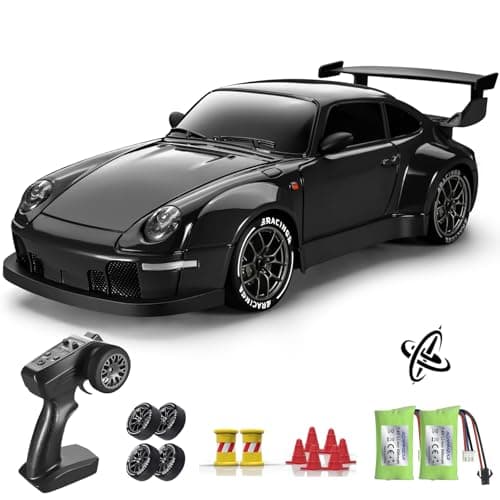 ACAMMZAR Coche Teledirigido Drift con Giroscopio, 1:24 25KM/H Proporcional Completo 4WD RC Drift Coche, con Luces LED, Gyro, RC Cars para Adultos Niñas, Negro