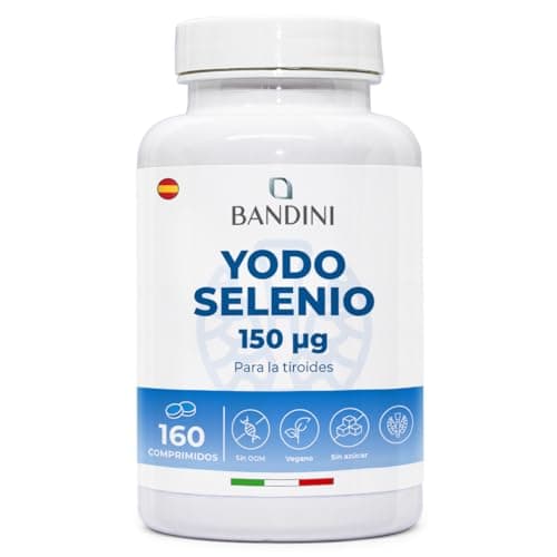 Bandini® YODO 150 mcg + SELENIO 100 mcg | 160 comprimidos | Yoduro de Potasio KI + Selenio L Metionina | Alta Absorción, Alta Dosis, 100% Vegano, Sin OGM | Para la tiroides y el sistema nervioso