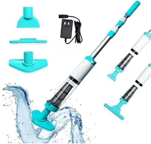Aspirador de Piscina a Bateria, 3 en 1 Aspirador de Piscina Manual Portátil con Mango Telescópico, Limpiafondos Eléctrico de Piscina para SPA, Jacuzzi, Piscina Pequeñas