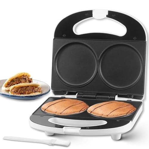 SugarWhisk mini crepera electrica, tostiarepas, panquecas maquina,pancakes maquina, ideal para panqueques, galletas, huevos, arepas y bocadillos de desayuno, blanca