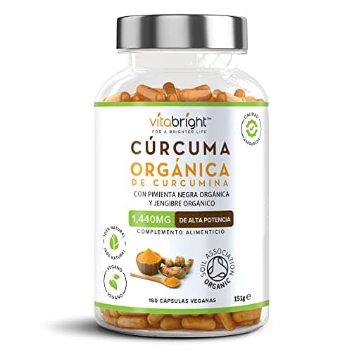 Curcuma Con Jengibre y Pimienta Negra 1440mg, 180 Curcuma Capsulas (Contienen Polvo Para Te O Leche Dorada Curcuma y Jengibre) Cúrcuma Con Piperina VitaBright/Pastillas Curcumina Con Pimienta Negra