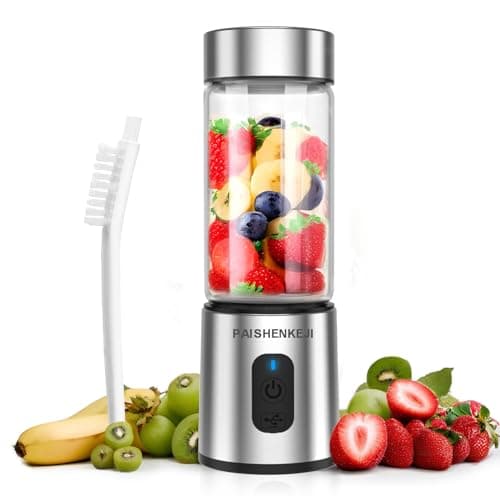 PAISHENKEJI Mini Batidora de Vaso Portatil, 400ml Licuadora Portátil con 6 cuchillas de acero inoxidable, Mini Licuadora Recargable Para Jugos, Batidos y Alimentos Para Bebés