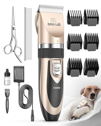 oneisall Cortapelos para animales (cortar pelo Máquina Cortapelos Esquiladora perro y gato Timmer mascotas Grooming Clipper Kits eléctrica Silencioso Animales Cortapelos (Oro)