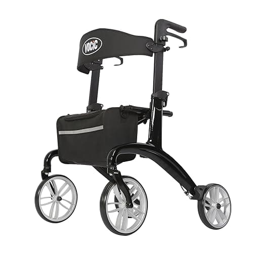 VOCIC Carbono Andador para ancianos,Súper ligero-6,4 kg | Indoor & Outdoor Andadores adultos mayores con cinturón lumbar y bolsa de red | Compacto y fácil de almacenar | 5 años de garantía | Negro