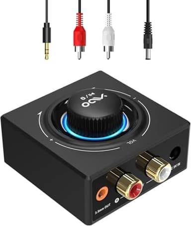 YMOO Receptor Bluetooth 5.3 HiFi Audio con RCA y 3,5mm Jack, Adaptador Bluetooth para Equipo de Música/Amplificador/Altavoz, 30M AUX Receiver Adapter Inalámbrico, Conexión Dual para Dos Altavoces