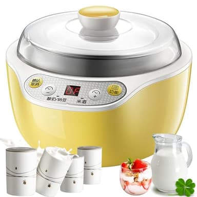 Yogurtera, yogurtera con Revestimiento de Acero Inoxidable de 1 litro y Revestimiento cerámico de 125 ML*4, Ajuste de Tiempo, Control termostático, Tapa Transparente, máquina para Hacer Yogur