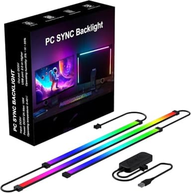 MIWATT Luz para monitor de juegos, retroiluminada con efecto de sincronización de colores en pantalla, para monitores de ordenador de 27-32 pulgadas, compatible con ordenadores Windows y MacOS