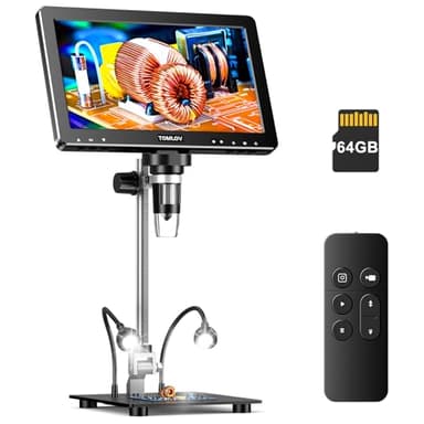 TOMLOV DM9 MAX 10,1 Pulgadas HDMI Microscopio Digital, 20MP Lupa para Monedas/Soldadura con Pantalla IPS HD, Regalo para Adultos/Niños, 10 Luces LED Ajustables, Compatible con PC/TV, 64GB