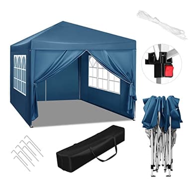 WOLTU Pabellón de Jardín Cenador Plegable Pérgola Cuadrada con Diseño Pop Up Carpa con Cubierta Tela Oxford Hecho de Tubos Metales con Tela, 3x3 m, Altura Ajustable para Camping y Playa,Azul